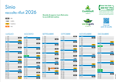 Calendario raccolta rifiuti