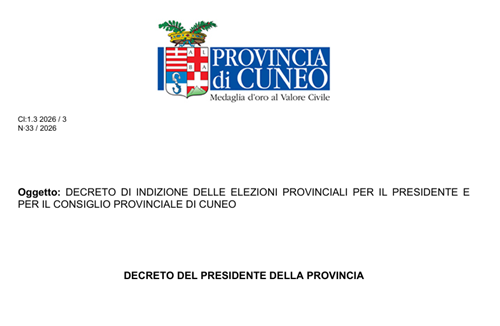 Decreto di indizione delle elezioni provinciali per il presidente e per il Consiglio Provinciale di Cuneo